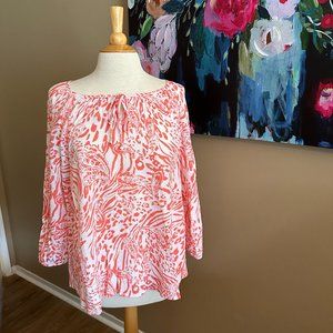 Fred David Orange and White Blouse Size L